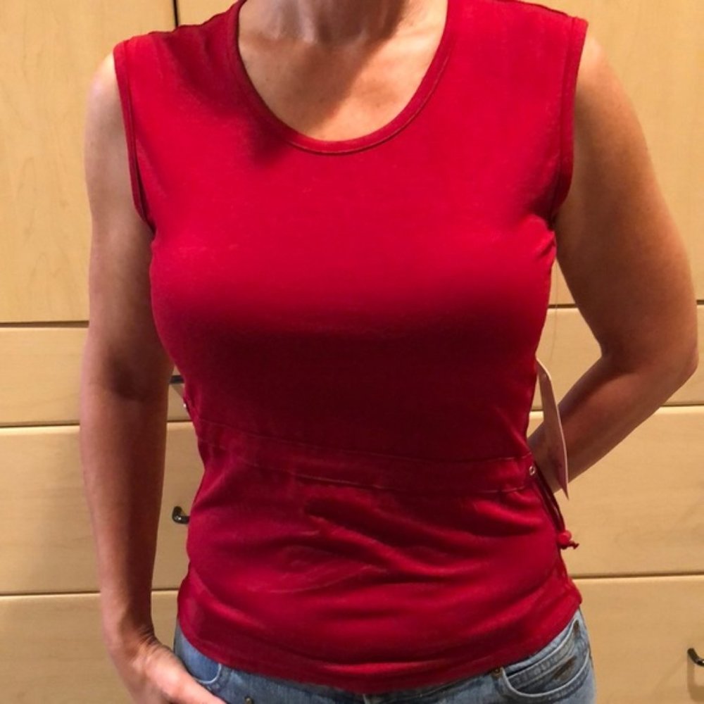 Red Sleeveless Toggle Blouse